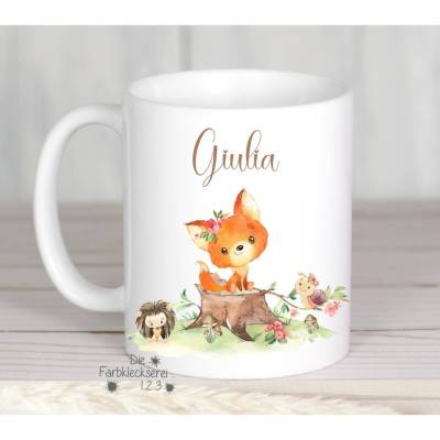 Kindertasse personalisiert, Tasse Kind Namen Fuchs, personalisiertes Geschenk Kind