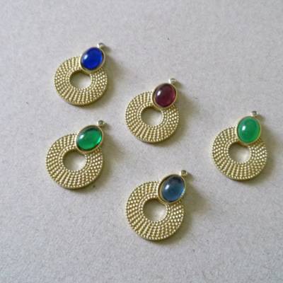 Charms Anhänger aus Edelstahl 14K vergoldet mit Glas Cabochon 5 Farben zur Auswahl