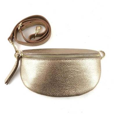 Gürteltasche Umhängetasche Bauchtasche in Gold aus Leder Ledertasche Damentasche mit Reißverschluss