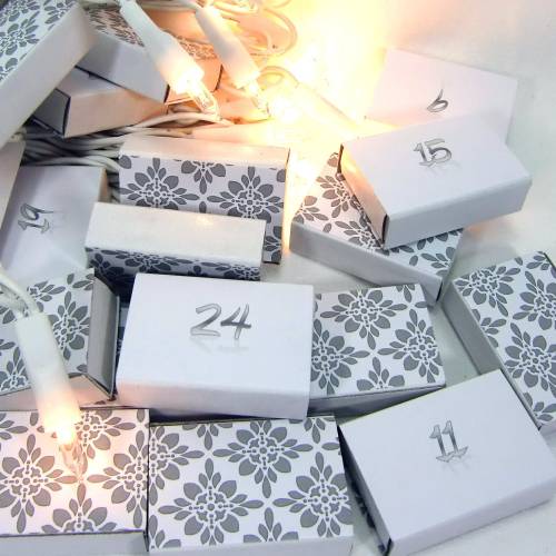 Adventskalender zum Befüllen hellgrau weiss Kachel Muster Schiebeschachtel Schachteln Advent, BuntMixxDESIGN