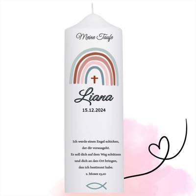 Die Taufkerze "Regenbogen", die sowohl für Jungen als auch für Mädchen geeignet .