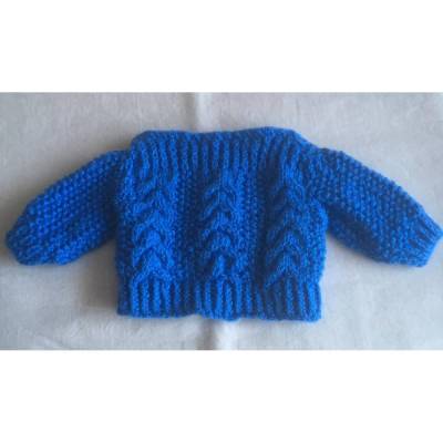 Winterpullover blau handgestrickt mit Zopfmuster für Puppen 40-45 cm