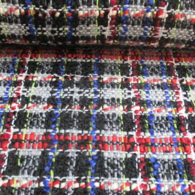 Rest:1,95 x 1,40m Mantelstoff, Jackenstoff, Bouclé gewebt WEISS/ BLAU/ ROT (1m/12,82€)