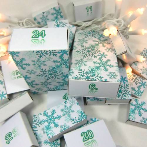 Adventskalender selber Befüllen, smarad grün Eiskristall, 26 mini-box, plus 2 big box, Zahlen 1-24, Advent