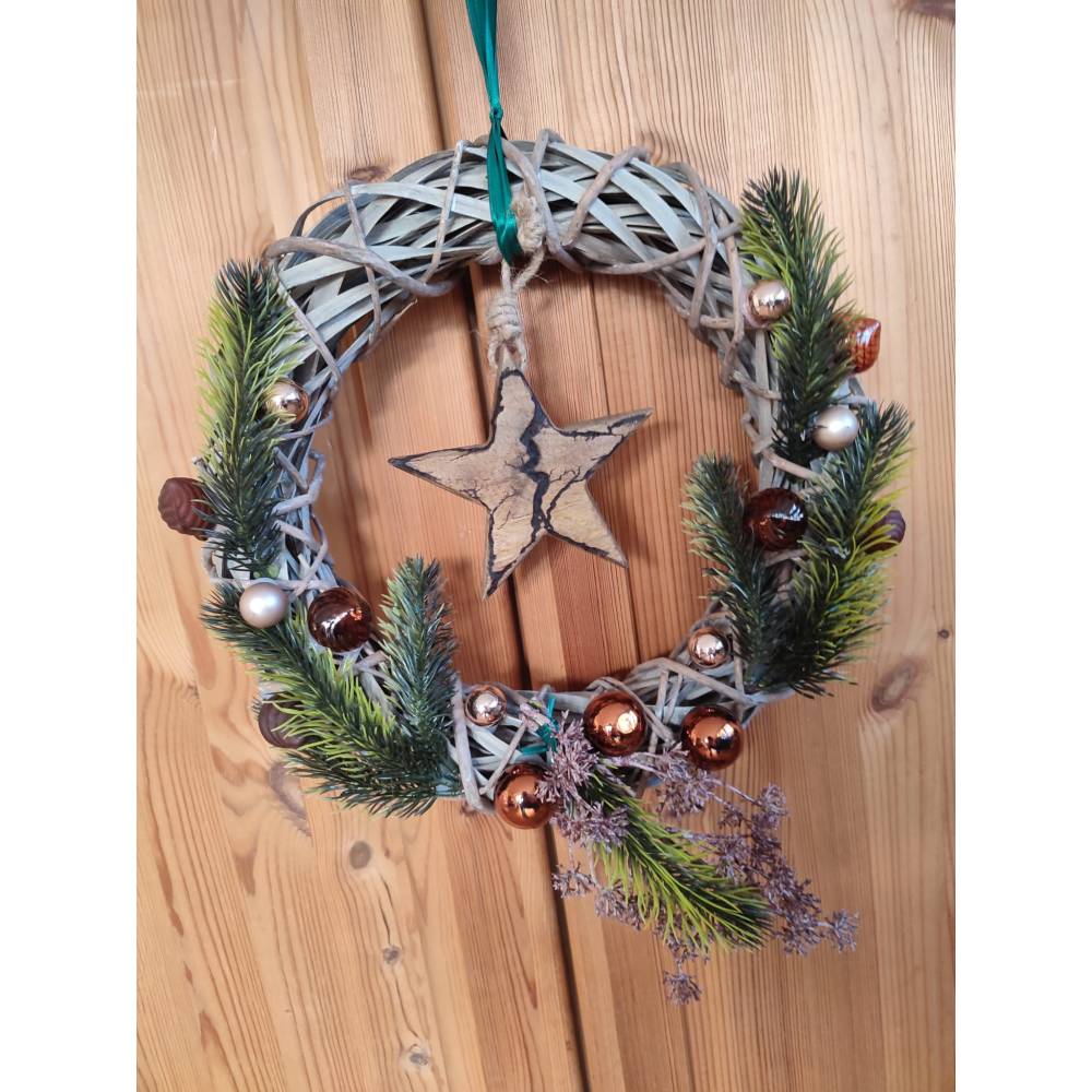 Türkranz Advent Weihnachts-Türkranz Weidenkranz Stern Holz 30cm