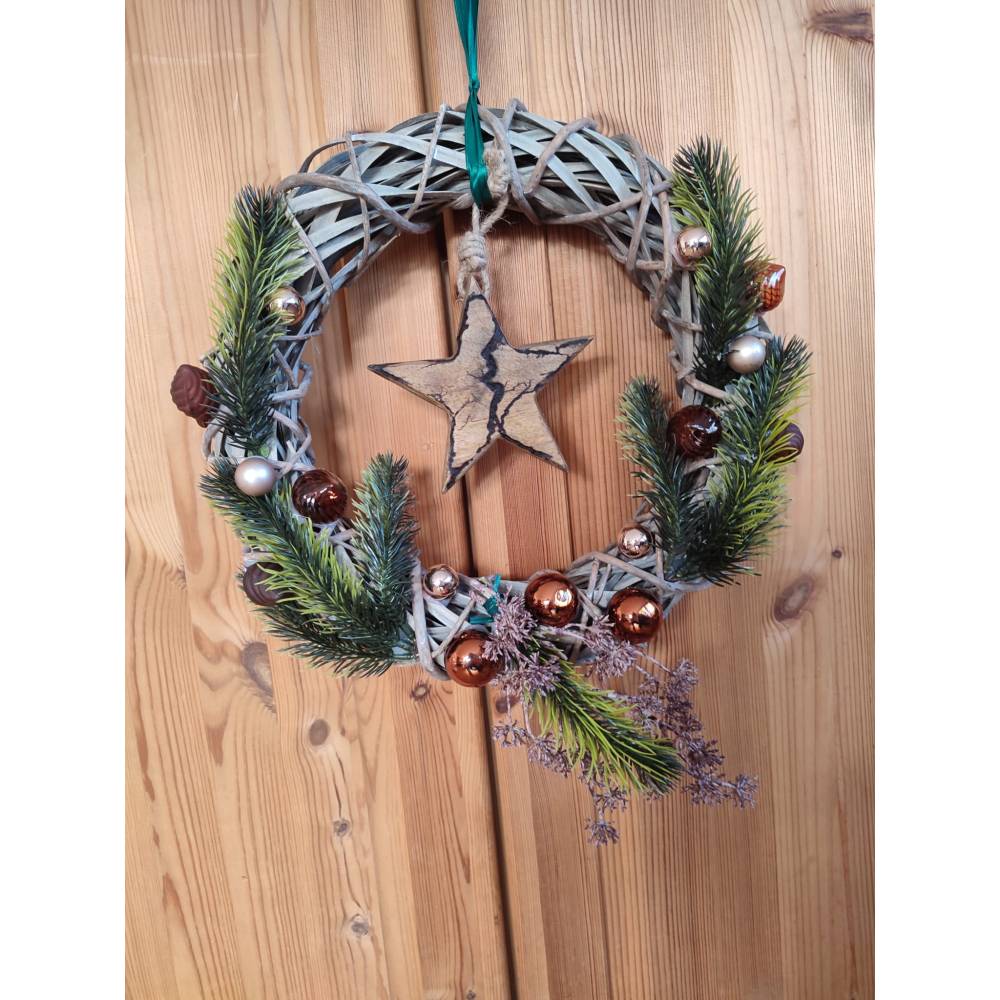 Türkranz Advent Weihnachts-Türkranz Weidenkranz Stern Holz 30cm