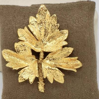 Wuchtige Brosche Weihnachtsbaum Blätter Vergoldet Vintage 80er Jahre Geschenk Damen 