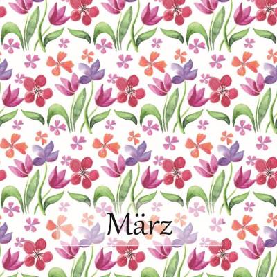 Monatskarte März * 5 Postkarten Frühlingsblumen, Grußkarten mit farbigen Tulpen und Blüten