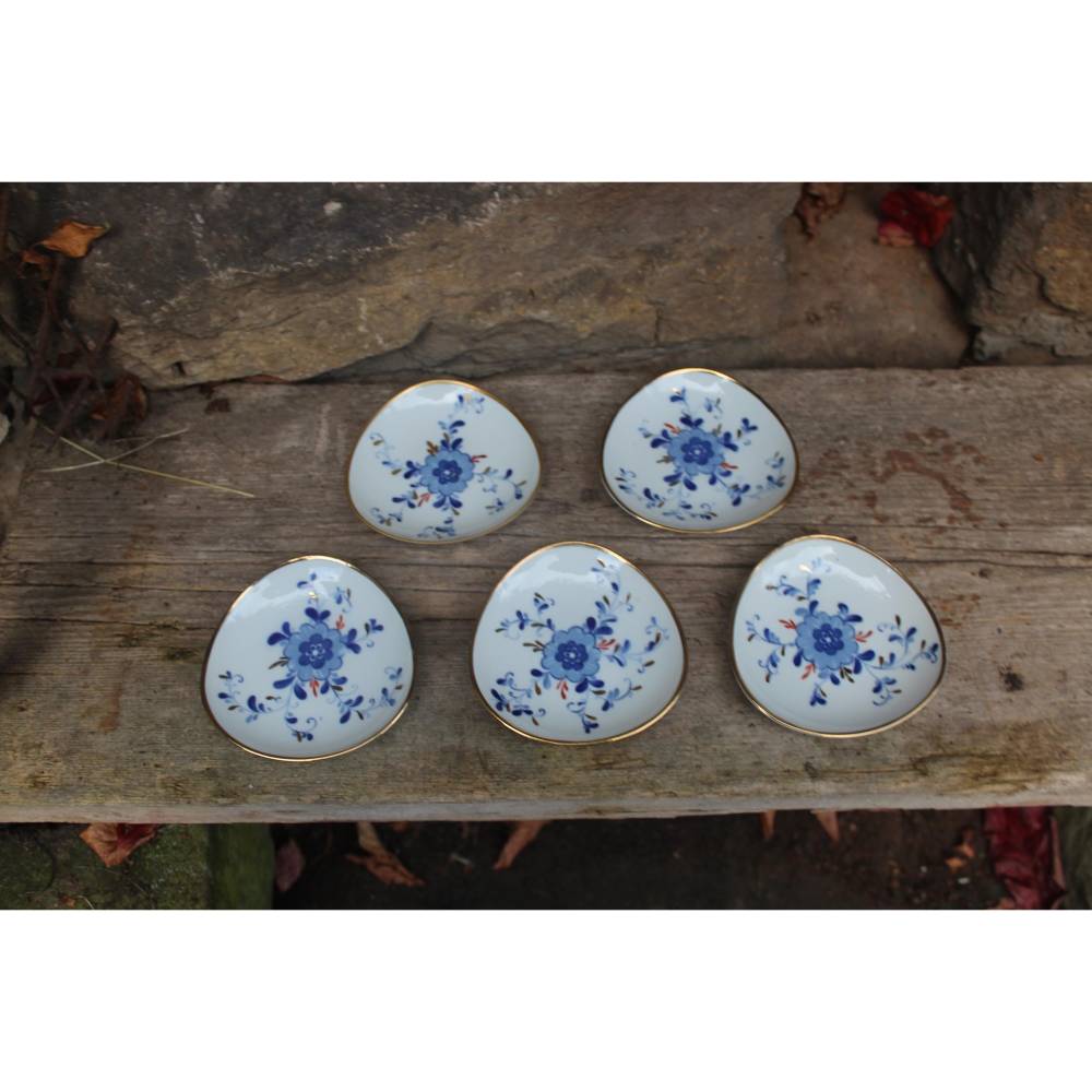 5er Set mini Tellerchen Schale Echt Kobalt Volkstedt 1762 Porzellan 50er 60er Jahre DDR