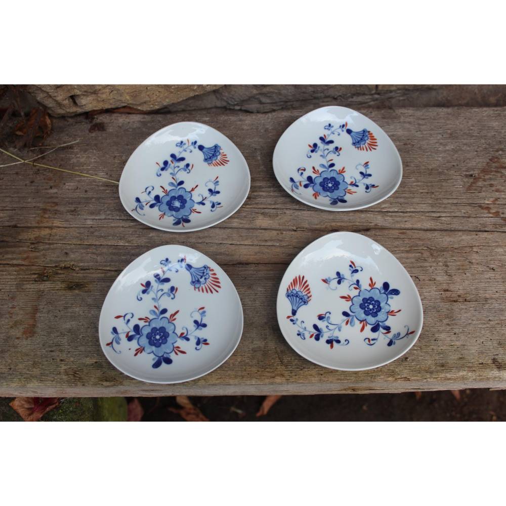 4er Set mini Tellerchen Schale Echt Kobalt Volkstedt 1762 Porzellan 50er 60er Jahre GDR DDR