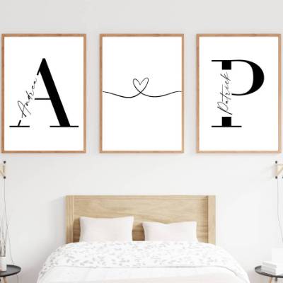 Poster Set Wohnzimmer Deko Wand Bilder 3er Set Geschenk Hochzeit personalisiert Mann Geburtstag Frau zum Einzug
