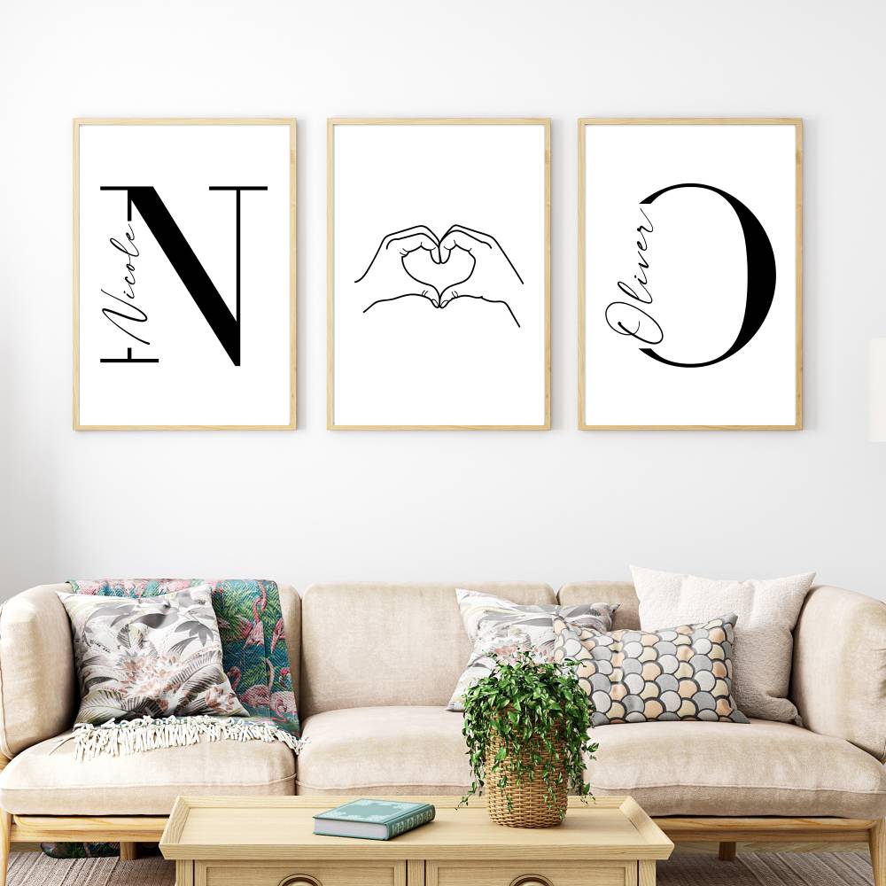 Poster Set Wohnzimmer Deko Wand Bilder 3er Set Geschenk Hochzeit personalisiert Mann Geburtstag Frau zum Einzug