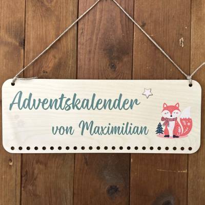Personalisierter Holz-Adventskalender für Kinder mit Fuchs