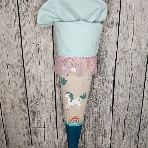 Schultüte Einhorn Mint, Petrol aus Stoff / 70cm für Mädchen