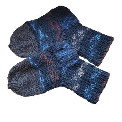 Handgestrickte braun-blaue Kindersöckchen Größe 20/21, Unisex, warme Socken