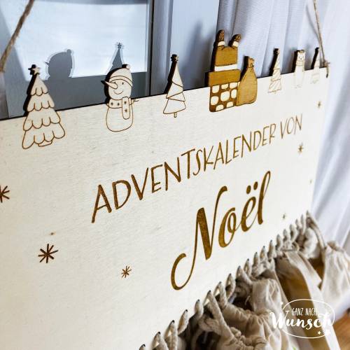 Personalisierter Adventskalender aus Holz mit Säckchen | 24 Türchen | Adventssäckchen | Holzadventskalender zum Hinhänge