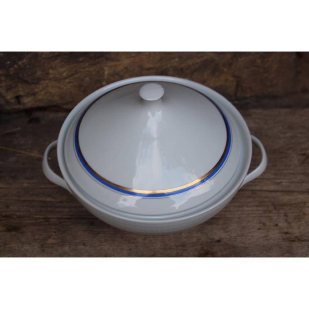 Terrine Suppenterrine blau goldener Rand Stadtlengsfeld Porzellan 70er Jahre DDR