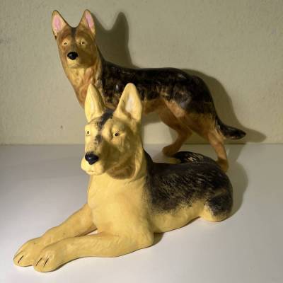 Schäferhund ca. 20cm  - Gießkeramik  Handbemalt - Wetterfestes Unikat
