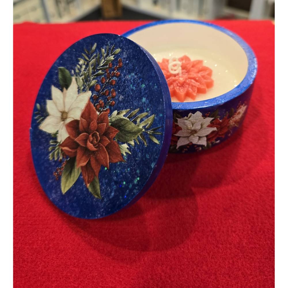 Weihnachtskerze - Duftkerze in Schale - Weihnachtsstern - Winterduft -  Handverziert