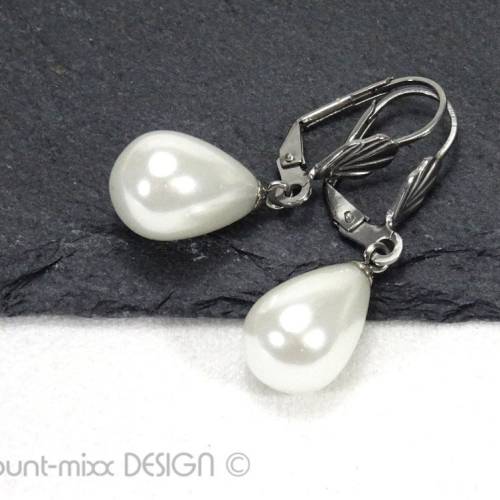 Ohrschmuck Muschelkernperle Tropfen Klappbrisur OOAK Unikat by BuntMixxDESIGN 