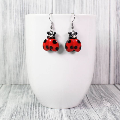 Ohrringe Ohrhänger Marienkäfer Käfer Kawaii Cute Käferchen Glückskäfer Glück Talisman Prüfung Modeschmuck