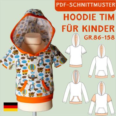 Schnittmuster „Tim“ – Kinderhoodie mit variabler Kapuze und Ärmellängen, Größen 86-158, PDF-eBook (Deutsch)