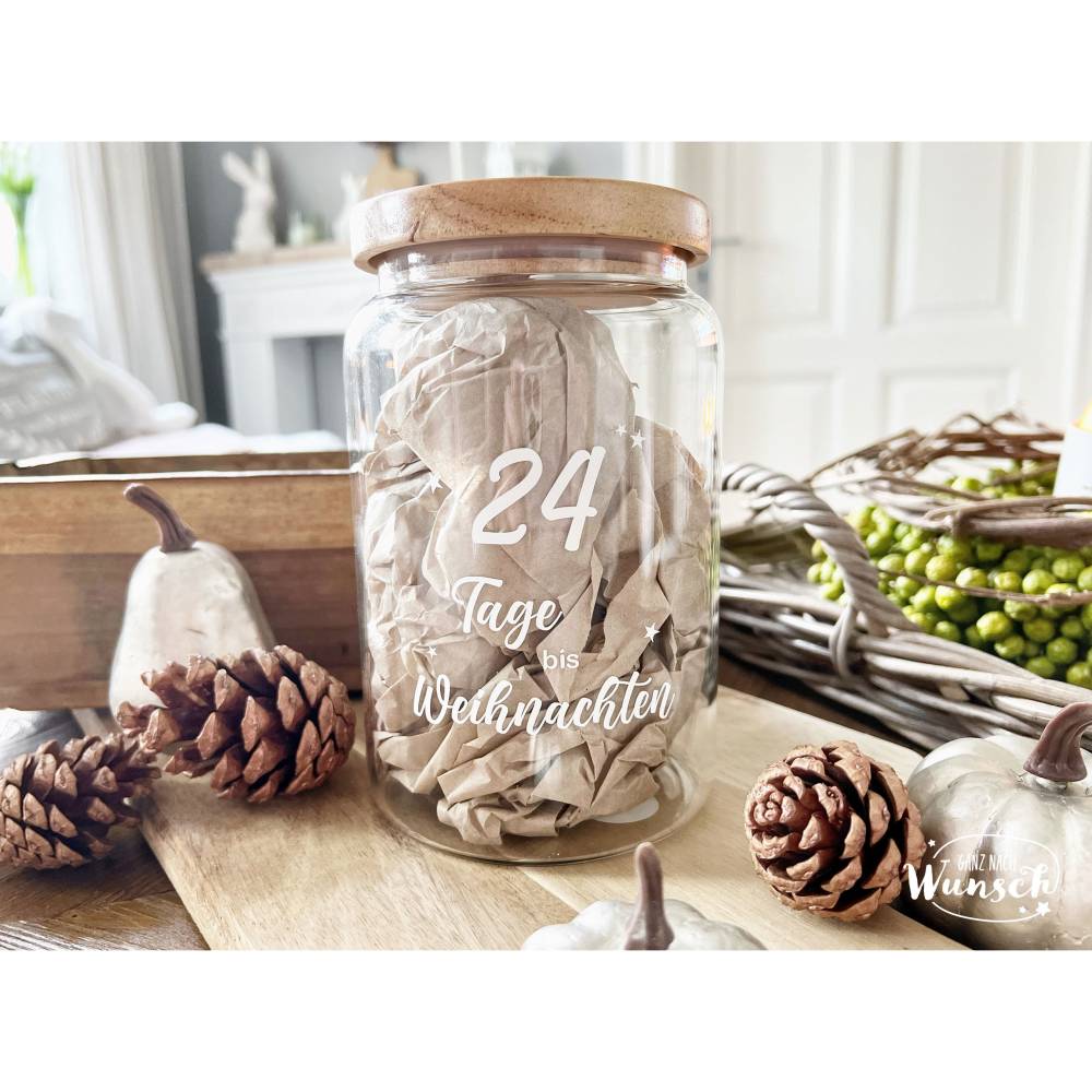 Adventskalender/ Vorratsglas Holzdeckel | Weihnachten | Keksglas | | Plott | 1270ml | Geschenk zu Weihnachten