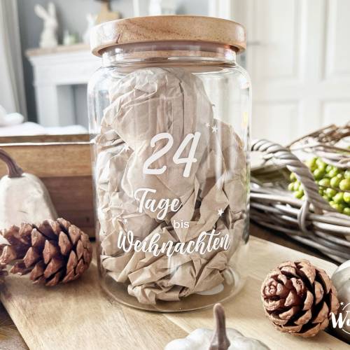 Adventskalender/ Vorratsglas Holzdeckel | Weihnachten | Keksglas |  | Plott | 1270ml | Geschenk zu Weihnachten | Glas |