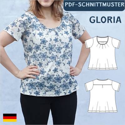 PDF Schnittmuster Shirt mit Falten im Ausschnitt Gloria Rundhalsausschnitt eBook Nähanleitung Jersey elegantes damenshir