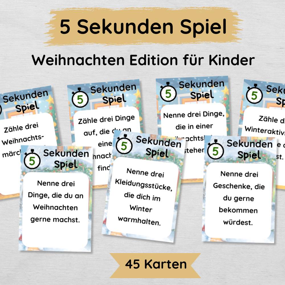 5 Sekunden Weihnachten Spiel für Kinder zum Ausdrucken, schöne Spielidee zum Weihnachtsfest Bild 1
