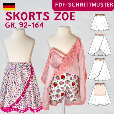 Schnittmuster „Zoe Kids“ – Kinder-Skorts (Rock mit Shorts), Größen 92-164, PDF-eBook (Deutsch)