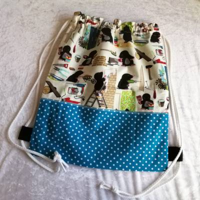 SALE: Turnbeutel für Kinder – Sportbeutel, Wechselwäsche Beutel, Handmade, Motiv fleißige Maulwürfe