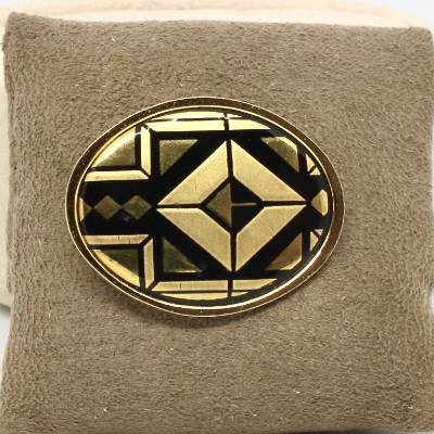 Elegante Brosche Oval Goldfarbe schwarze Glasur Vintage 80er Jahre Damenbrosche Modern