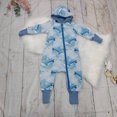Gr. 92, Overall aus Softshell, Wale, blau