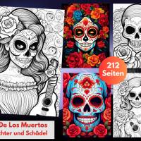 212 Dia De Los Muertos Malbuch Schädel und Frauen zum ausdrucken PDF digital