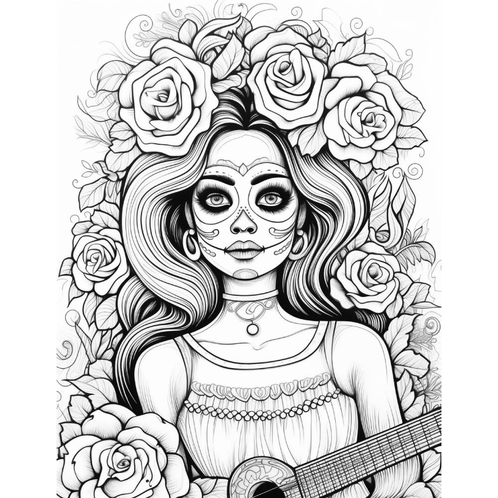 212 Dia De Los Muertos Malbuch Schädel und Frauen zum ausdrucken PDF digital Bild 10