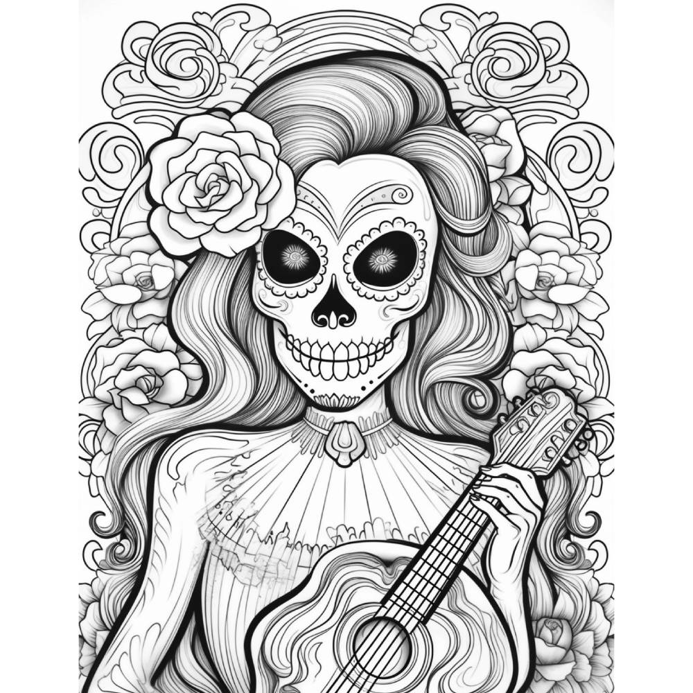 212 Dia De Los Muertos Malbuch Schädel und Frauen zum ausdrucken PDF digital Bild 7