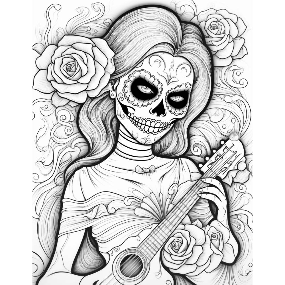 212 Dia De Los Muertos Malbuch Schädel und Frauen zum ausdrucken PDF digital Bild 8