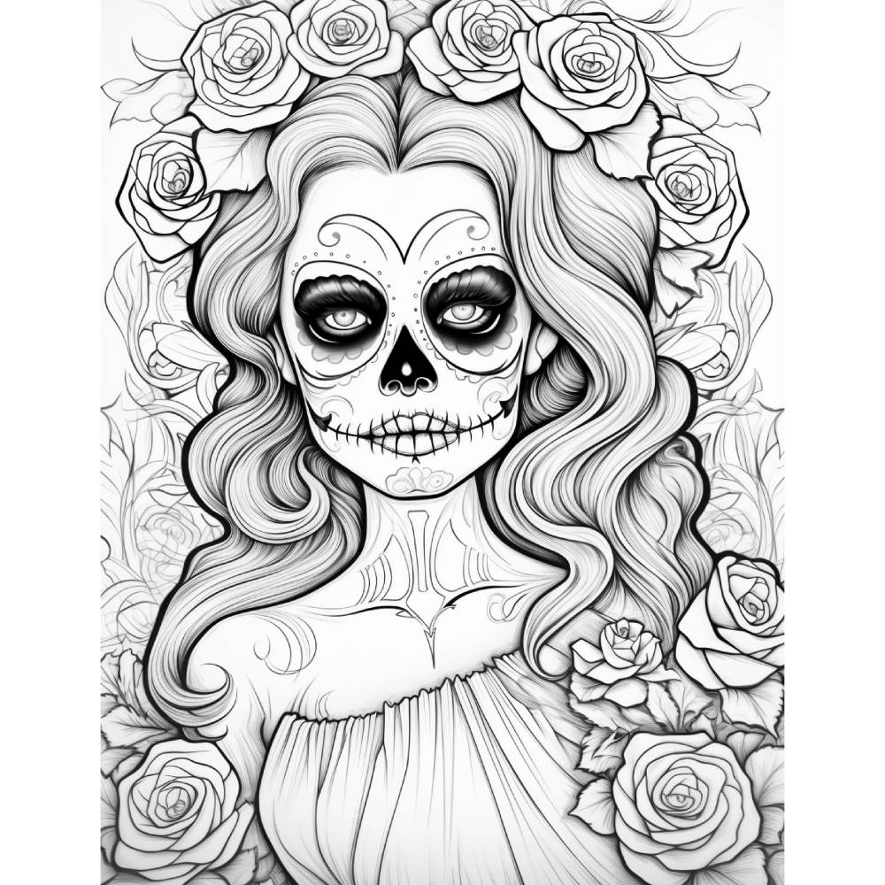 212 Dia De Los Muertos Malbuch Schädel und Frauen zum ausdrucken PDF digital Bild 9