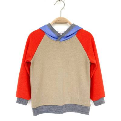 Kapuzenpullover 98/104 beige orange himmelblau grau 100% Merinowolle Upcycling