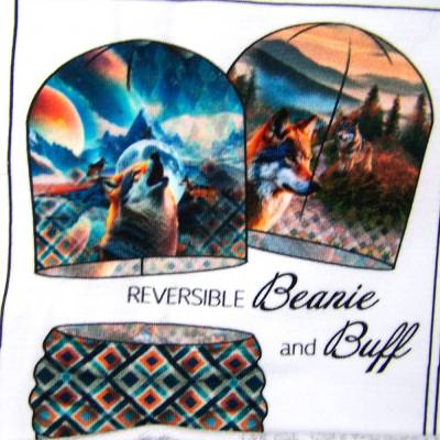 ♕ French Terry Panel mit Wolf Wölfe Stenzo für Wende - Beanie und Loop 50 x 150 cm ♕