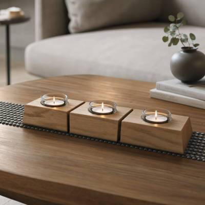 Teelichthalter Esche handgefertigt – Modernes Design für 3 Teelichter, 36x10x5 cm