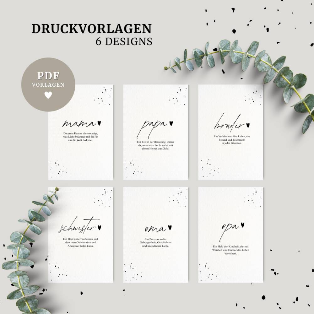 Druckvorlagen mit Definitionen | Set mit 6 Designs | Download zum