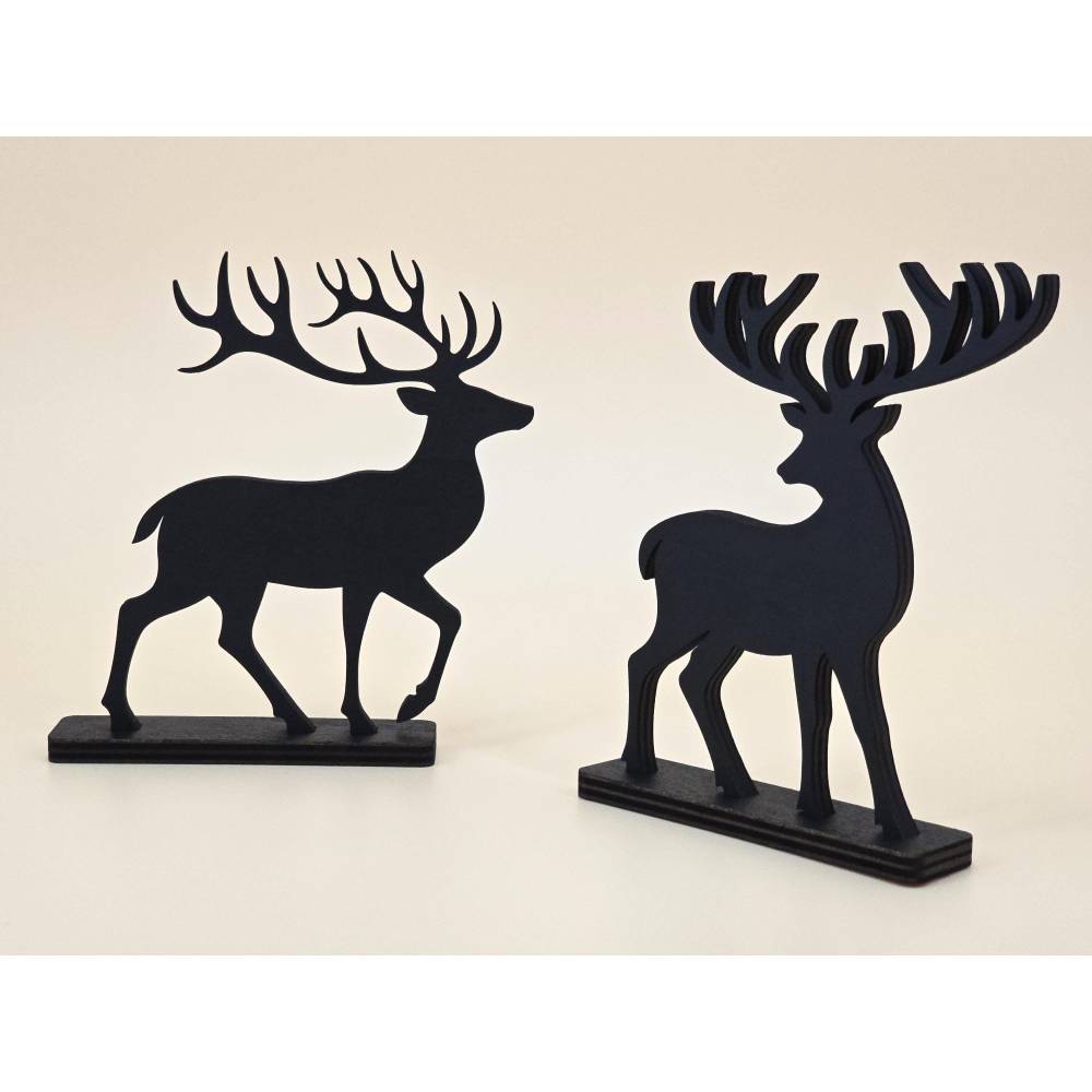 3D Holz Hirsch Rentier Reh schwarz minimalistische Wohndeko moderne Weihnachtsdeko Design Silhouette Skandinavisch