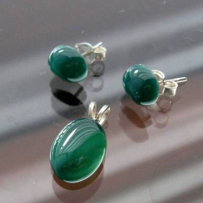 Ohrstecker & Anhänger mit Grünen Onyx aus Silber 925 – Schmuckset Geschenk