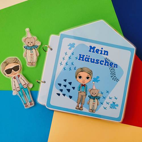 Puppenhaus Busy Book – Handgemachtes Montessori Spielbuch für Kinder, Motorik & Lernen, fast A4