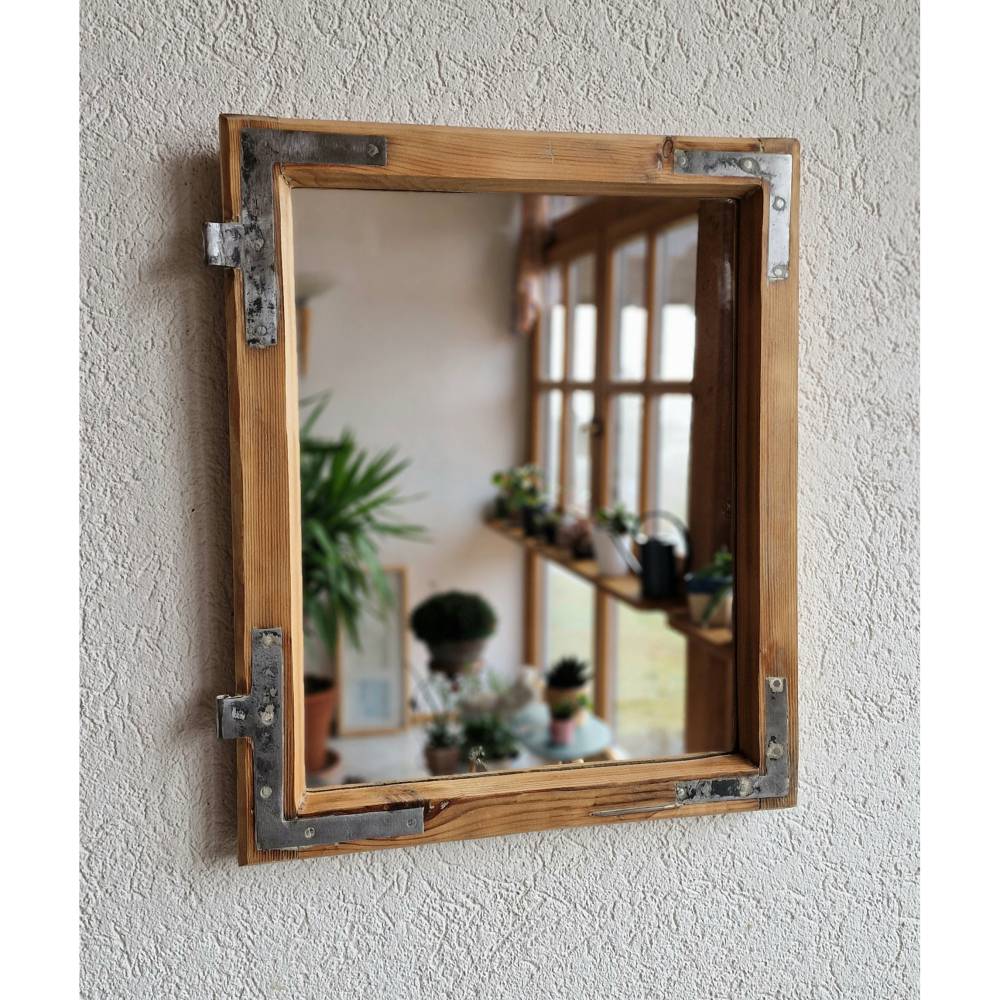 Altholz Spiegel S1987 Holzspiegel Wandspiegel Spiegelfenster altes Fenster 1845 Fensterspiegel Bad upcycling nachhaltig
