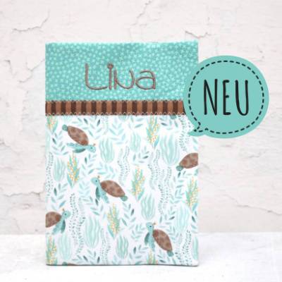 UHefthülle Schildkröte mit Wunschname – personalisierte U-Heft-Hülle aus Designerstoffen