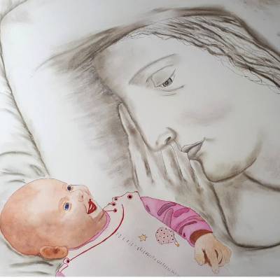 Liebe und Vertrauen – Gerahmtes Unikat: Kohlezeichnung & Aquarell auf Büttenpapier 42x60 cm (500 g/m²).