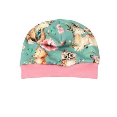 Beanie Bündchenmütze "Waldtiere" Boho - Hirsch Eule Fuchs Bär - ab Frühchengröße 